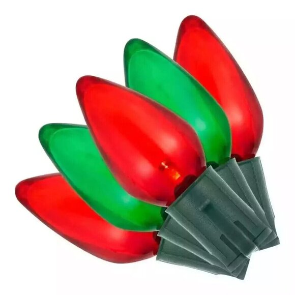 Home Accents 100 Count Red/Green Super Bright Steady Lit C9 Lights 65.4 Ft - Picture 3 of 7